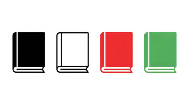 Four colorful book icons in a row