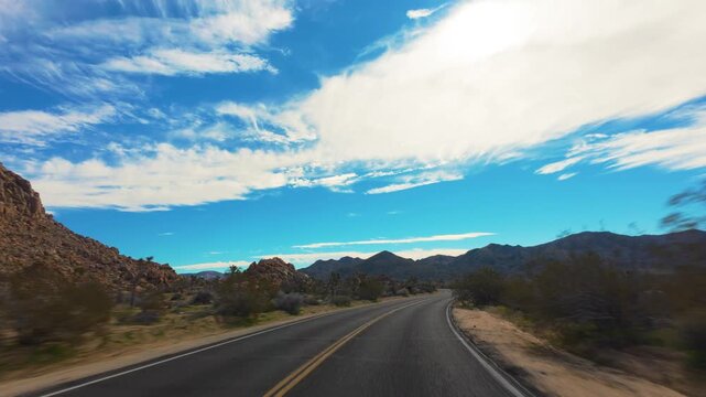 Joshua Tree National Park POV Drive Toward Desert Mountains