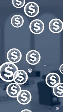 An animation of a dollar symbol appearing over a group of coins, against a transparent background