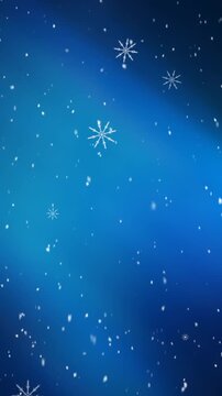 Animation of snowflakes icons falling over blue background with copy space