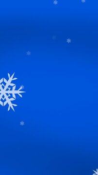 Animation of snow falling over christmas bauble decorations on blue background