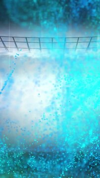Animation of blue spots moving over sports stadium