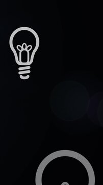 Animation of multiple light bulb icons floating against blue light spot on black background