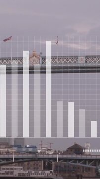 Animation of statistics and data processing over london cityscape