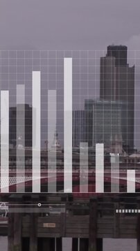 Animation of financial data processing over london cityscape