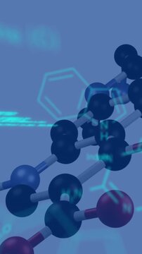 Animation of molecular structure and programming language on abstract background