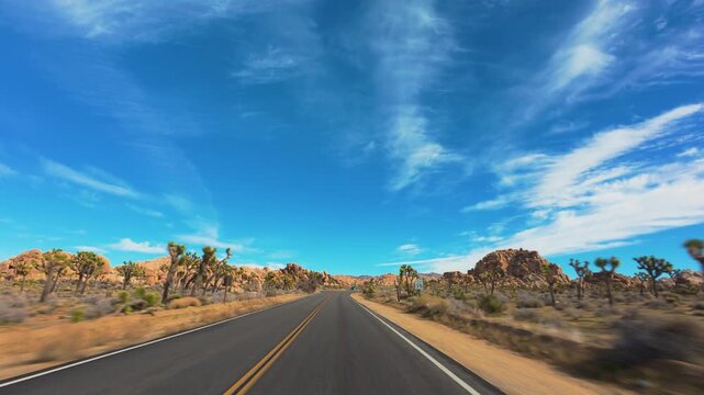 Joshua Tree National Park POV Drive Through Rocky Desert Landscape