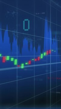 Animation of financial data processing over molecules on black background