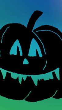 Animation of pumpkin icon over colourful background