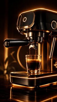 International Coffee Day Espresso Machine Pouring Fresh Coffee Banner