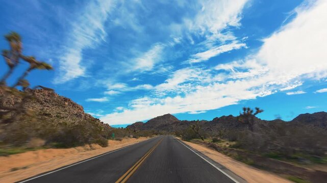 Joshua Tree National Park POV Drive Between Rocky Desert Hills