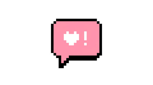 Minimalist pixelated chat box with heart and symbol on png background elements