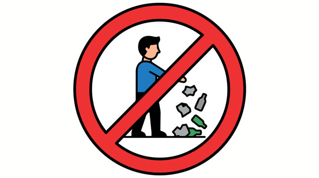 A prohibition sign showing a person dropping litter on the ground with a red circle.