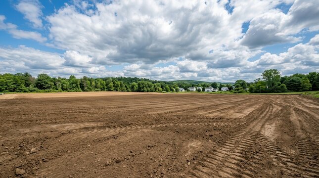 Freshly leveled dirt ground prepped for upcoming construction or landscaping projects.
