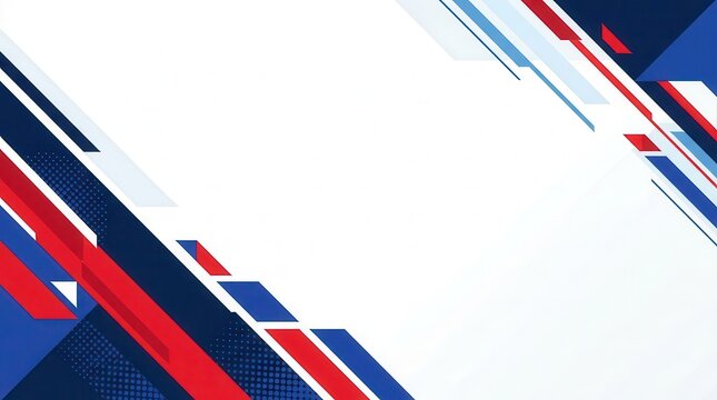 Presentation design featuring red and blue stripes with white space for text on a white background.