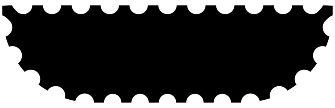 Scalloped rectangle black postage frame isolated on transparent bg. Outline border template. Simple minimalist label text box. Blank scallop edge stamp mockup. Vector png