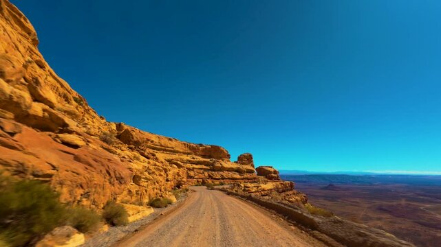 Moki Dugway POV Drive Through Narrow Red Rock Passage in Utah