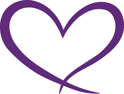 Purple Heart Icon, Hand Drawn Love Symbol Vector Illustration, Brush Stroke Outline