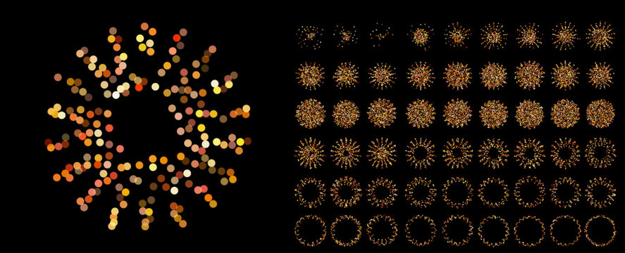 Set of bronze confetti stars icons. Star glitter shapes collection. Shiny simple stars pack. Christmas star objects isolated on black background. Vector illustration