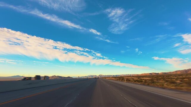 Nevada Desert Highway POV Drive at Sunrise