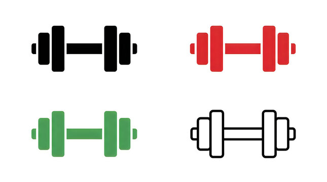 Four colorful dumbbell icons in different styles