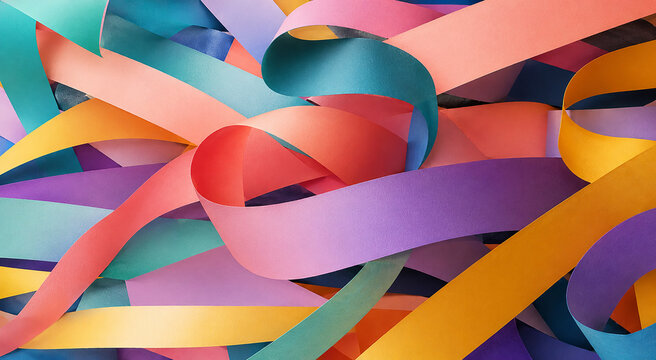 Dynamic Colorful Paper Ribbons and Streamers Abstract Pattern