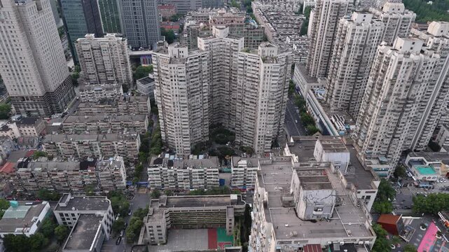 High angle view of dense residential buildings in a Chinese city