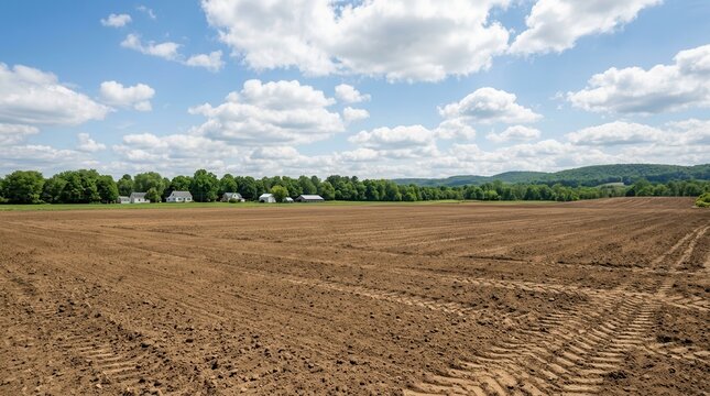 Wide view of leveled soil prepared for landscaping or construction work.