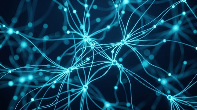 Glowing Neural Network Nodes and Connected Synapse Pathways Representing Advanced Artificial Intelligence and Deep Machine Learning Structures