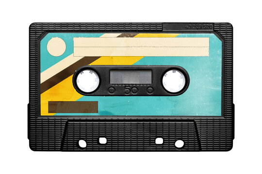 Grunge audio cassette tape. Vintage blank label. png isolated on transparent background