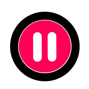 white pause icon inside a red and black circle