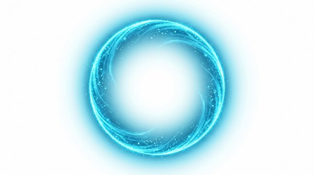 Glowing blue portal ring with energy swirls, luminous magic circle on white background, ethereal light orb for fantasy design