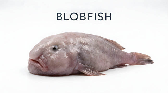 A blobfish on a white background, with the word BLOBFISH above it