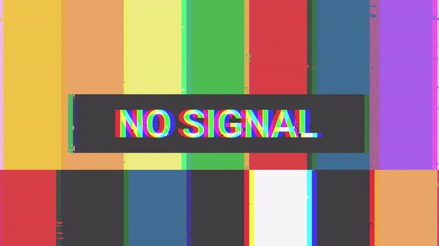 Retro Glitch TV No Signal Screen with Color Bars