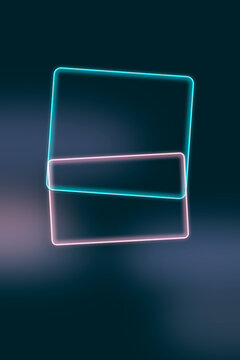 Two overlapping neon glass-like rectangles glow in cyan and magenta on a dark gradient, ideal for tech concepts, event slides, and interface promos.