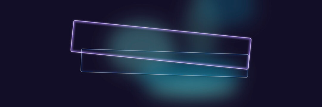 Layered neon-outlined rectangles in blue and teal float over a dark gradient, offering a clean futuristic look for dashboard mockups and promo banners.