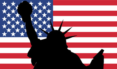 Silhouette of the Liberty Statue combined with the vibrant American Flag © Maria