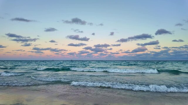 Scenic horizon view at sea nature. Romantic summer vacation view on seascape. Sea horizon footage view. Dramatic sky and seascape at summer vacation. Skyscape with sea horizon