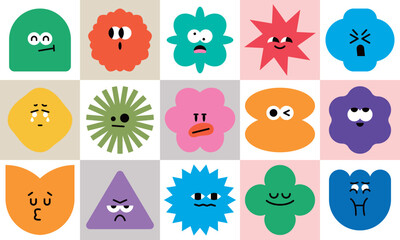 Obraz premium Abstract emotion face character set with various colorful geometric shapes and expression
