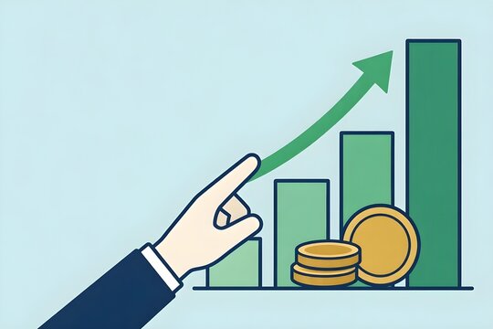 Hand Pointing at Rising Growth Chart Illustration