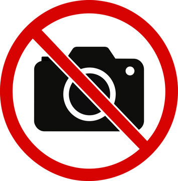 Prohibitory no photography sign vector, red circle with crossed out camera icon, restricted area warning symbol for security ,Clean grouped each Icon
