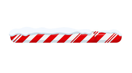 Fototapeta premium Christmas candy cane striped horizontal bar with snow topping, isolated on white.