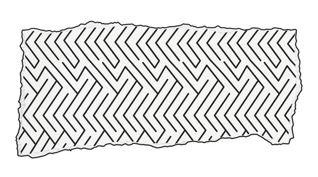 Black and white geometric zig-zag maze pattern on a torn edge strip with hand drawn decorative strip graphic design abstract lines repeating motif design element paper tape washi tape abstract