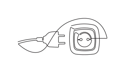 Obraz premium Electric plug power socket electrical outlet connection energy supply minimalist vector art continuous line drawing