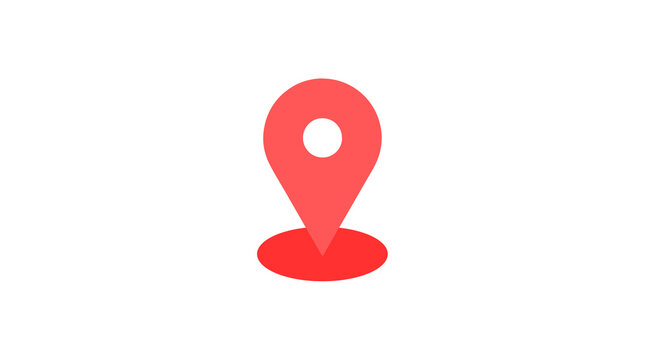 Flat red map pin icon with oval shadow base location pointer isolated on white background vector