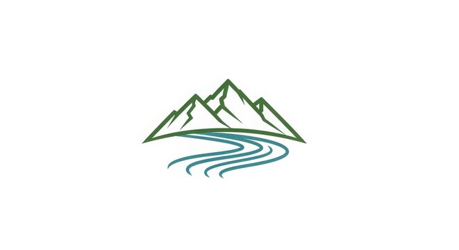 Mountain landscape and winding river logo vector illustration design with mountain range nature logo adventure logo travel icon river stream green nature graphic design vector art mountain