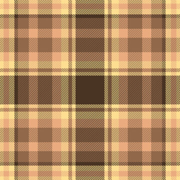 Fiber pattern texture fabric, naked plaid background textile. Cover check seamless vector tartan in orange and amber colors.
