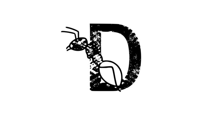 Black Ant Climbing Grunge Letter D Illustration.