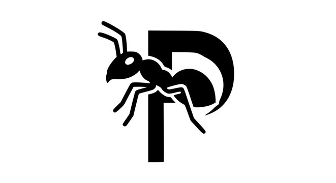 Black Ant Climbing Letter P Logo Design.