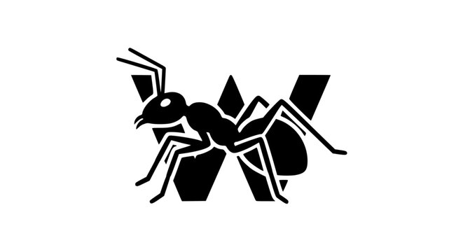 Black Ant Carrying Letter W Logo Design.